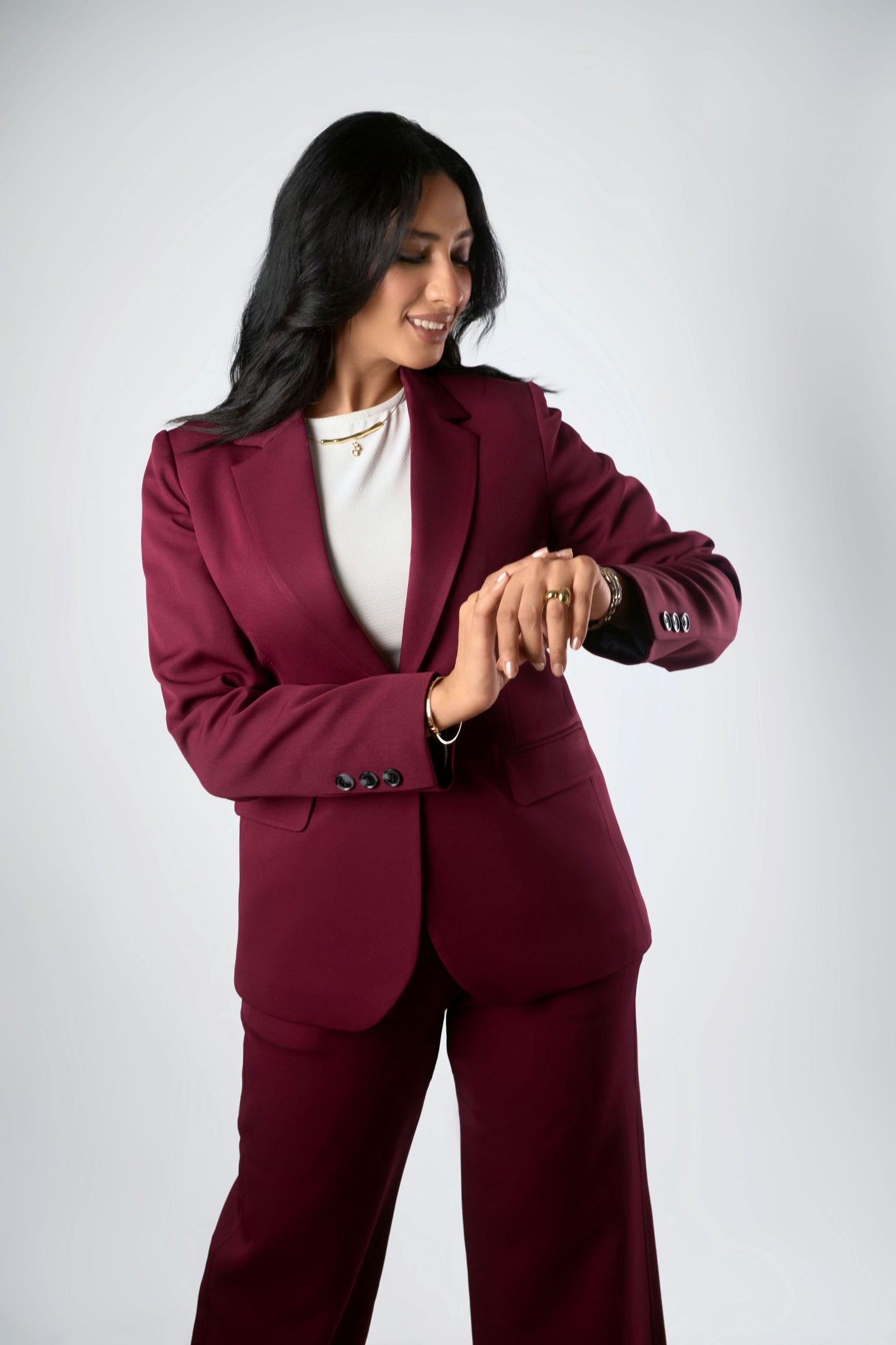 Burgundy Relaxed Fit Blazer & Drawstring Trousers Set