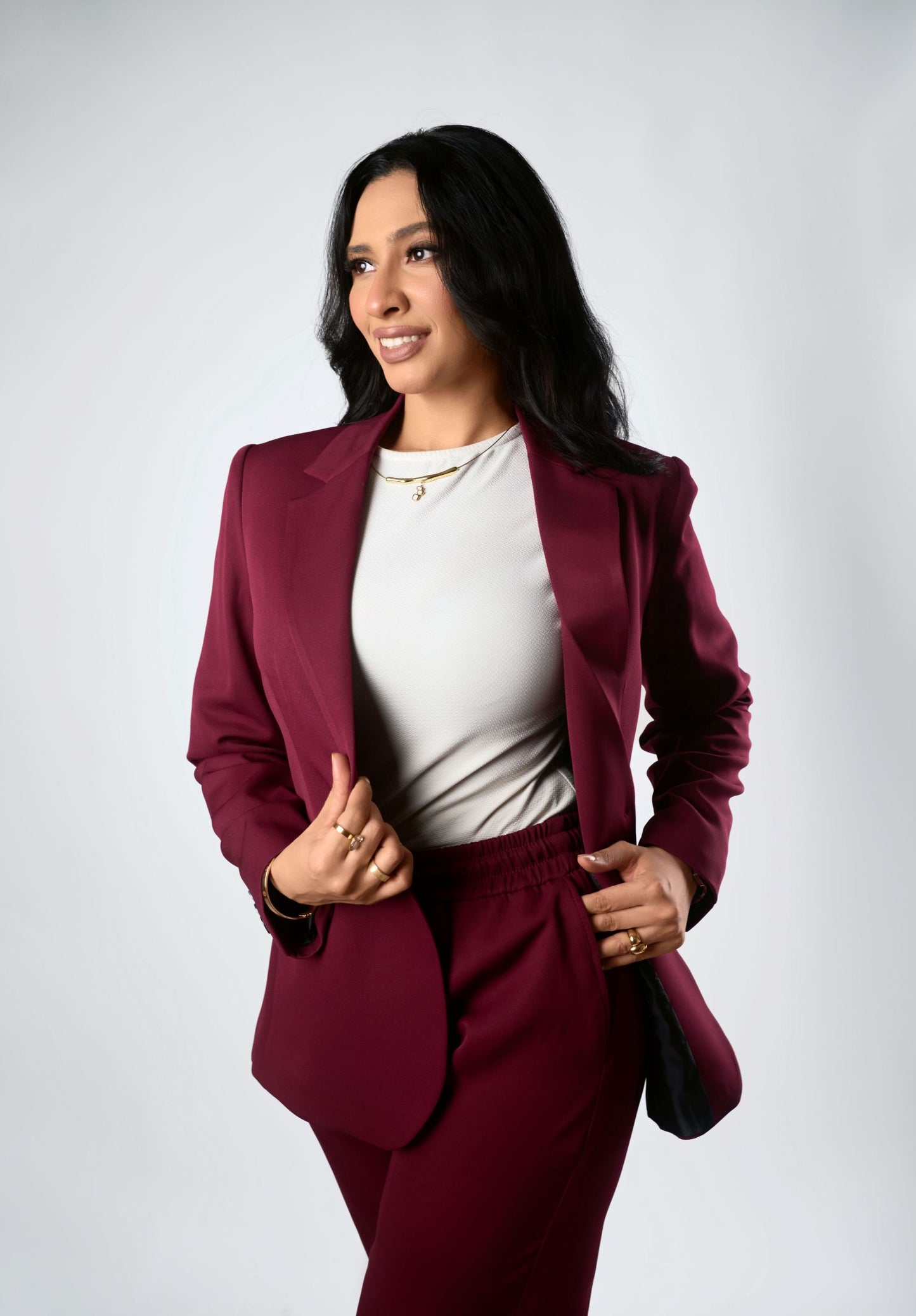 Burgundy Relaxed Fit Blazer & Drawstring Trousers Set