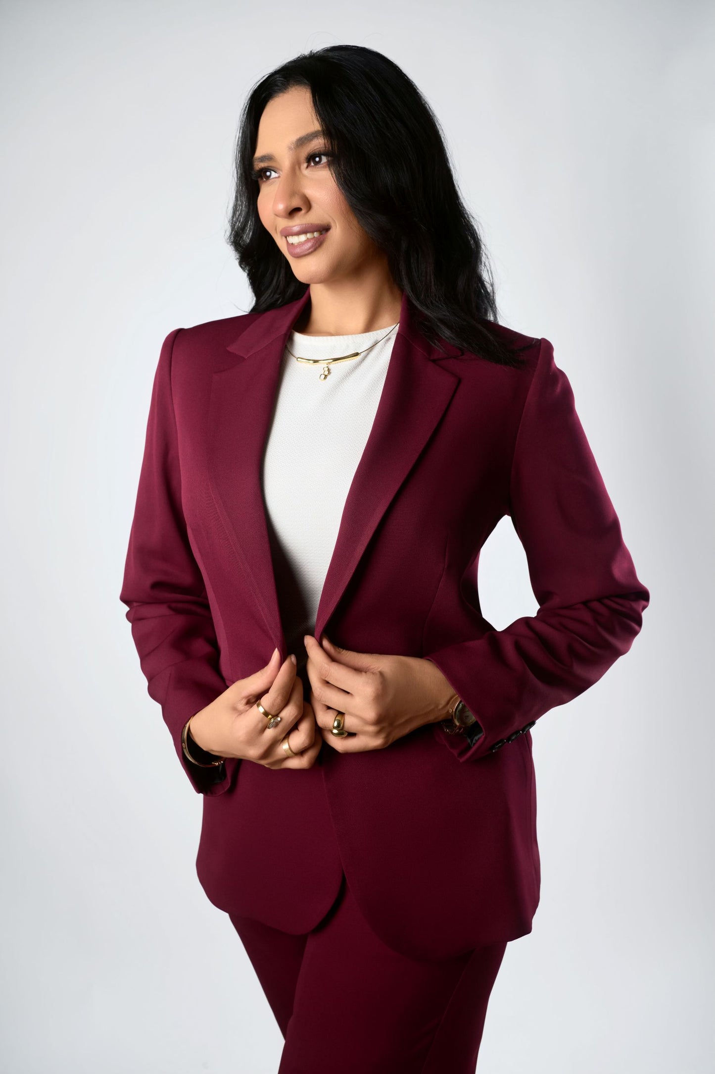 Burgundy Relaxed Fit Blazer & Drawstring Trousers Set
