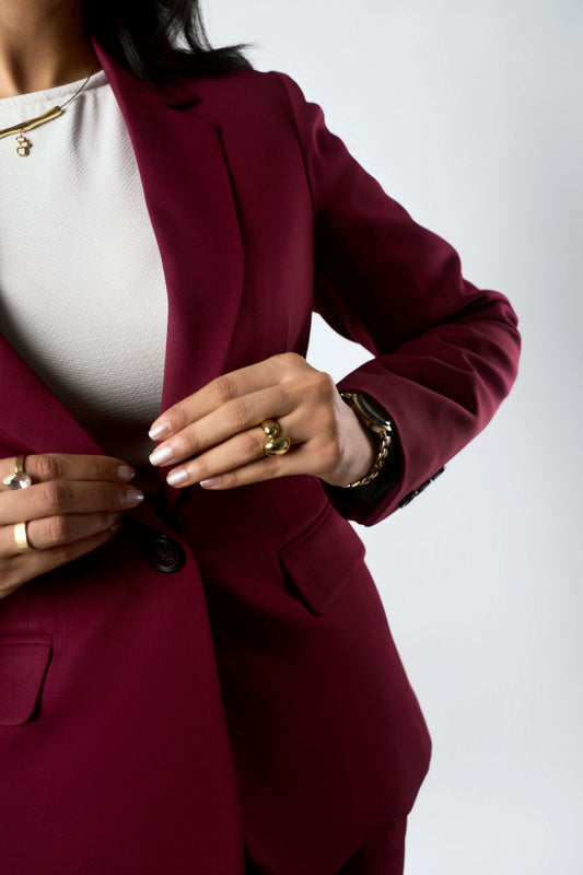 Women's Burgundy Single-Breasted Blazer