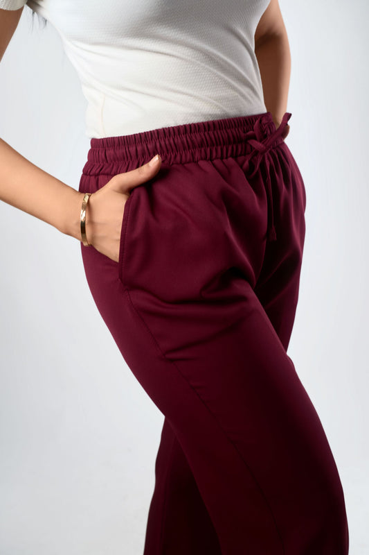 Women's Burgundy Wide-Leg Drawstring Trousers