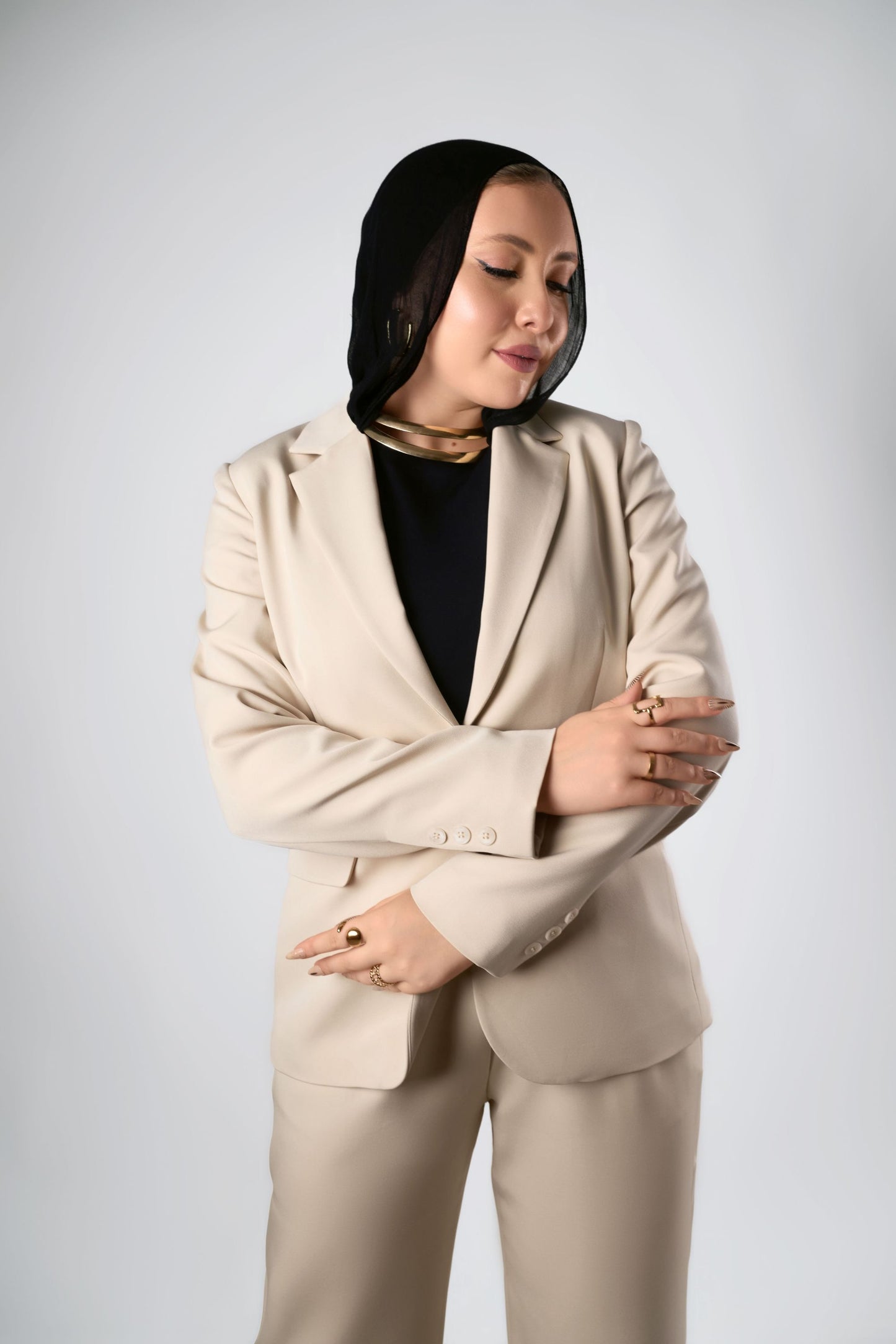 Women's Beige Single-Breasted Blazer