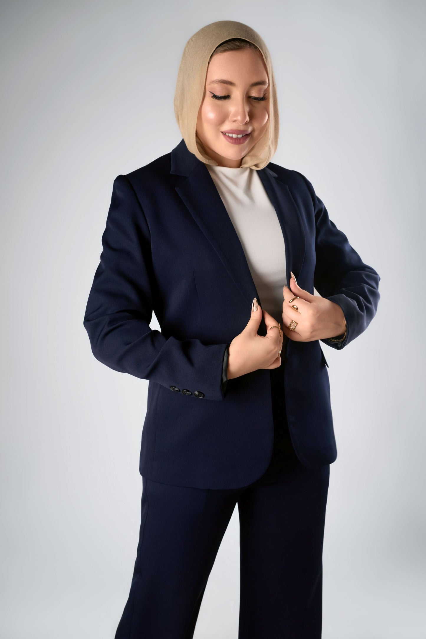 Navy Relaxed Fit Blazer & Drawstring Trousers Set