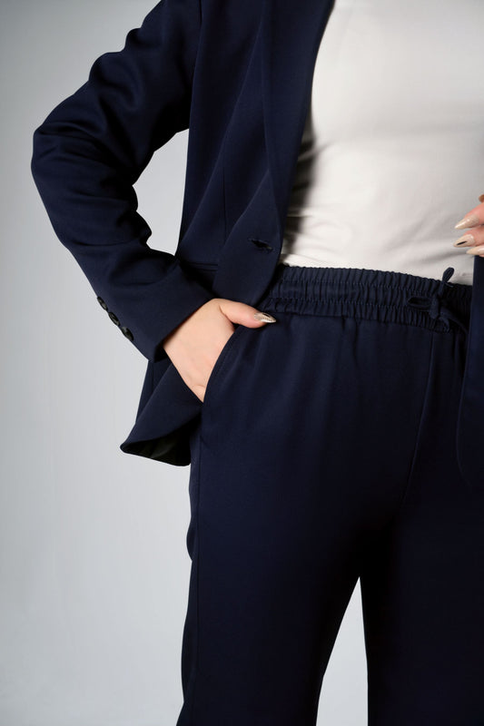 Women's Navy Wide-Leg Drawstring Trousers