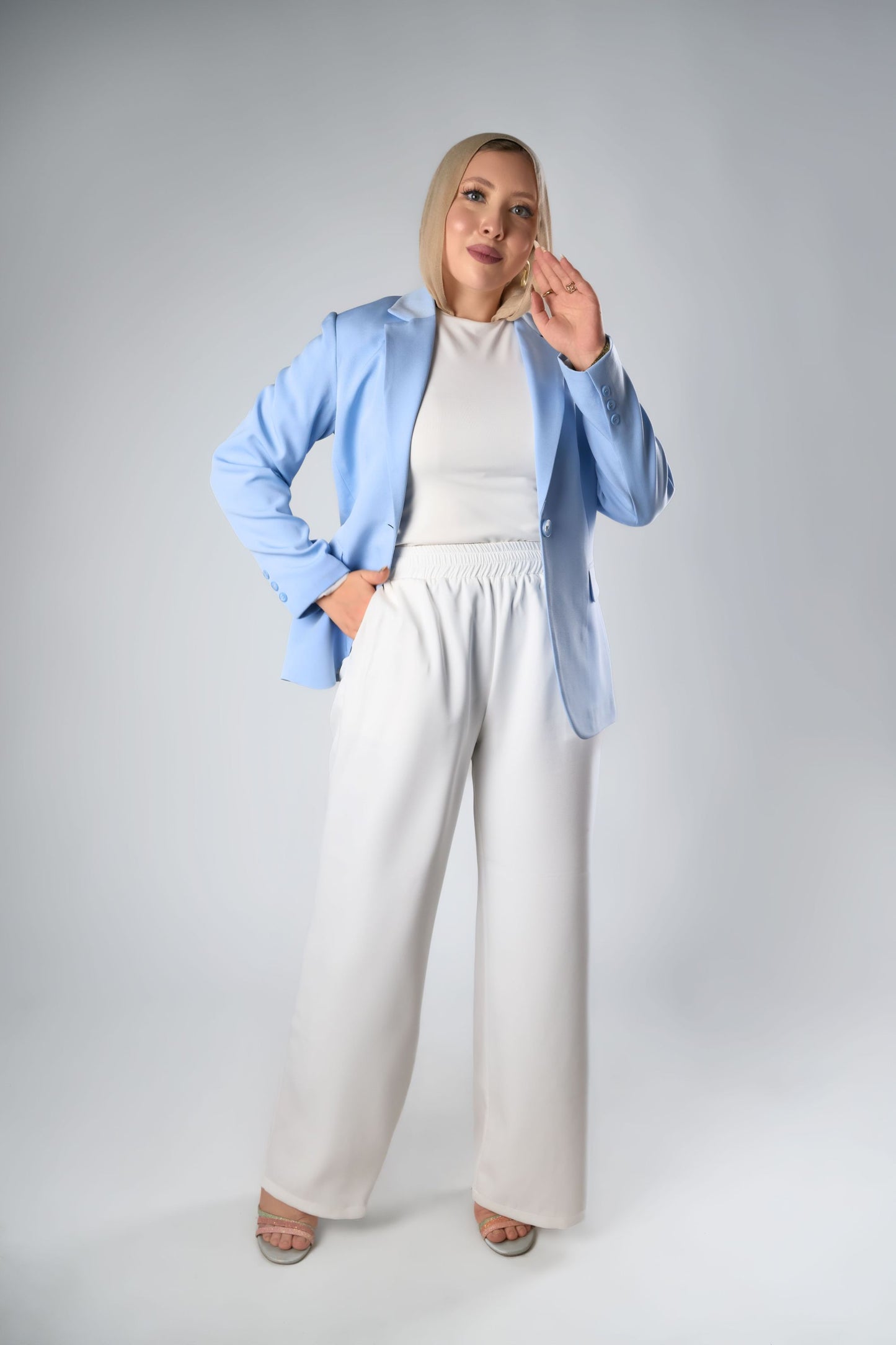 Baby Blue Relaxed Fit Blazer & Drawstring Trousers Set