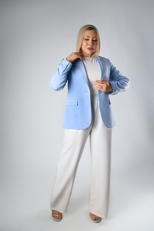 Women's Baby Blue Single-Breasted Blazer