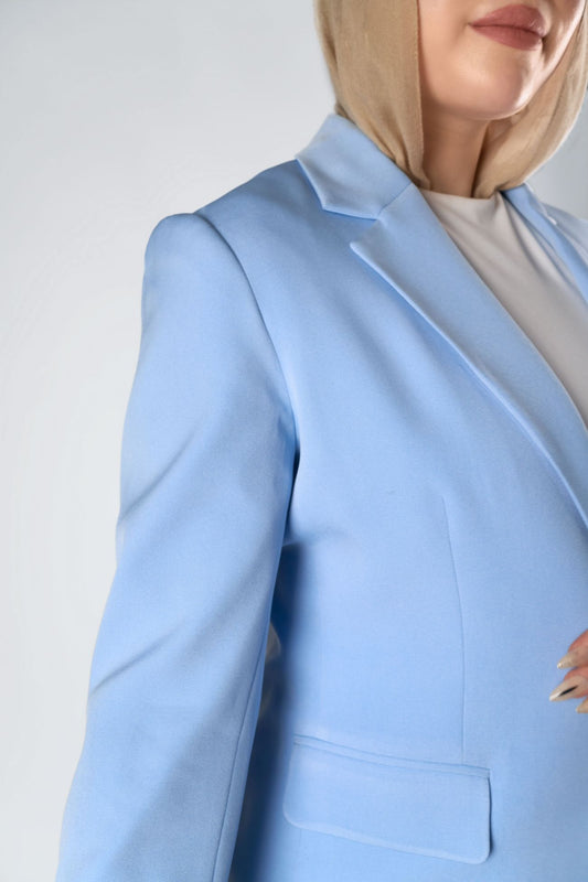 Baby Blue Relaxed Fit Blazer & Drawstring Trousers Set