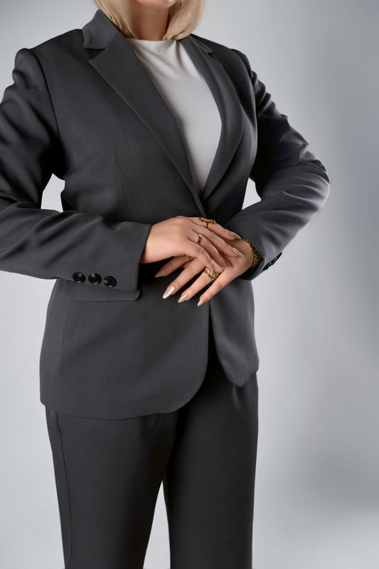 Women's Gray Single-Breasted Blazer