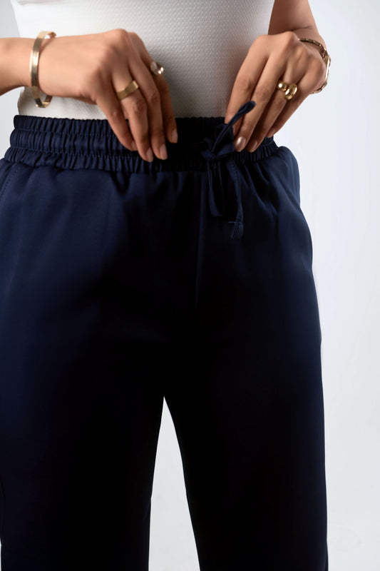 Women's Navy Wide-Leg Drawstring Trousers