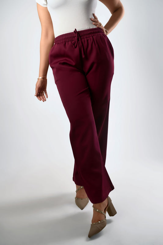 Women's Burgundy Wide-Leg Drawstring Trousers