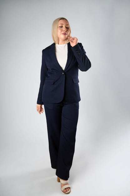 Navy Relaxed Fit Blazer & Drawstring Trousers Set