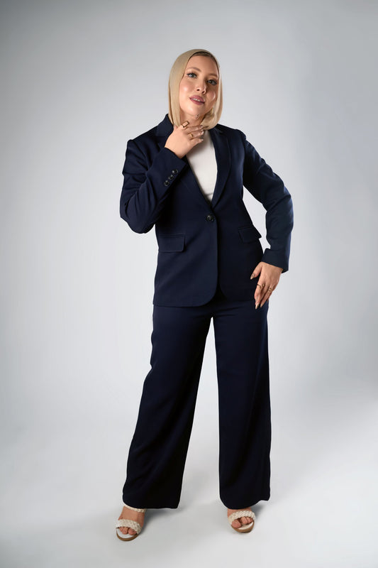 Navy Relaxed Fit Blazer & Drawstring Trousers Set