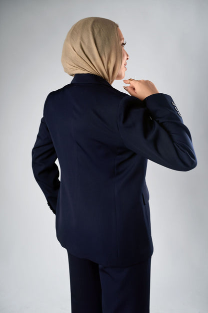 Navy Relaxed Fit Blazer & Drawstring Trousers Set