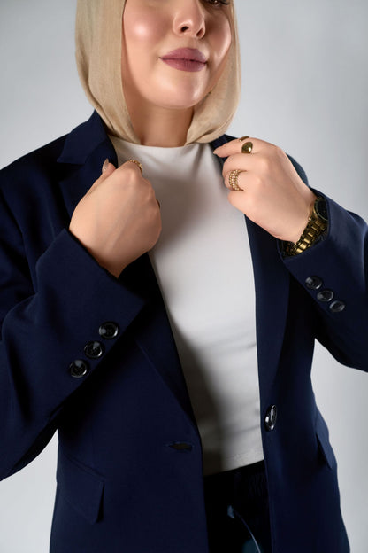 Navy Relaxed Fit Blazer & Drawstring Trousers Set