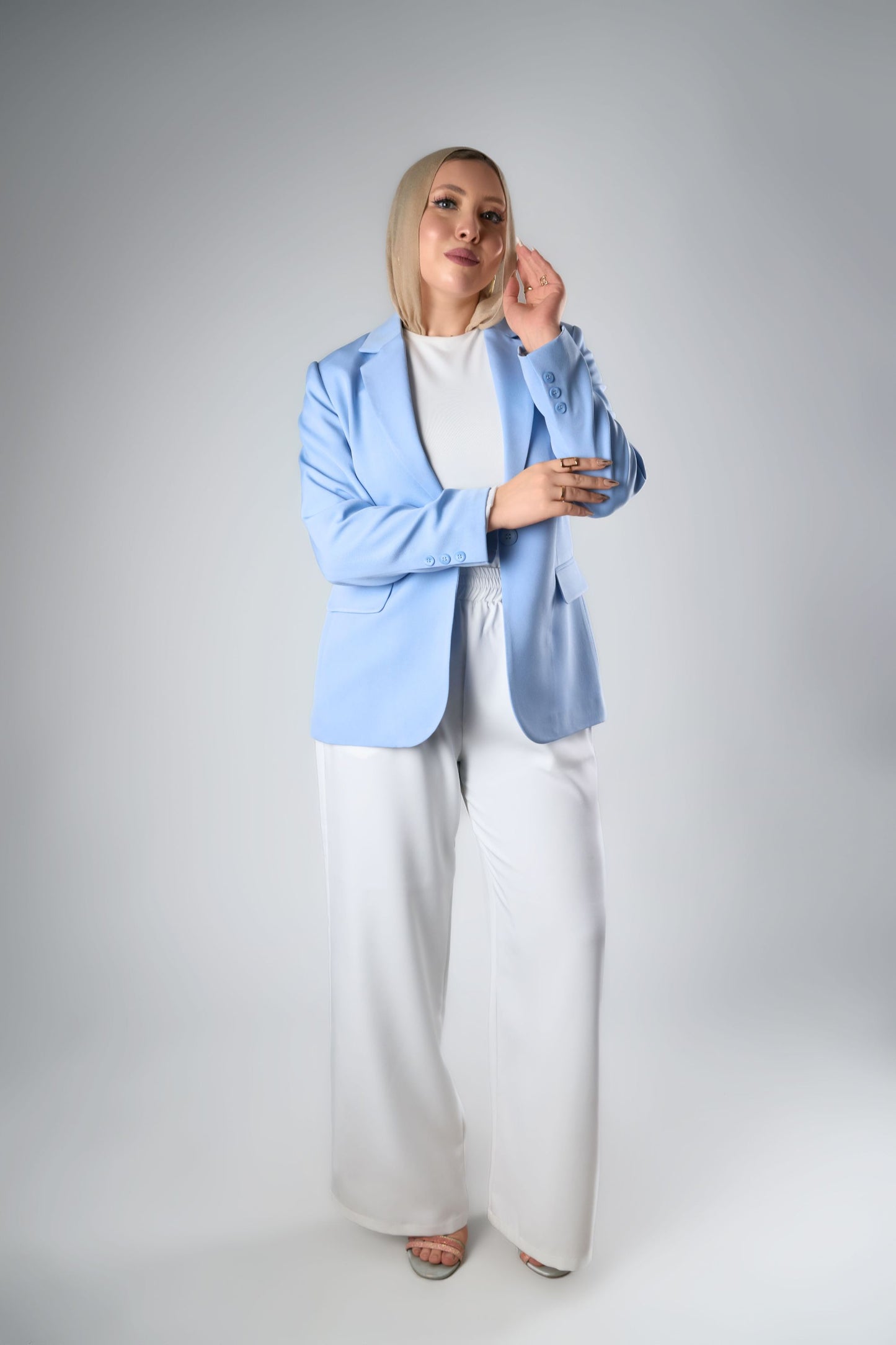 Baby Blue Relaxed Fit Blazer & Drawstring Trousers Set