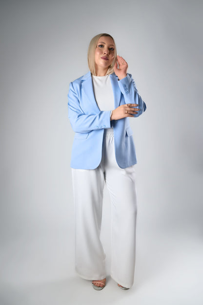 Baby Blue Relaxed Fit Blazer & Drawstring Trousers Set
