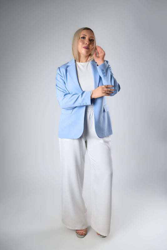 Baby Blue Relaxed Fit Blazer & Drawstring Trousers Set