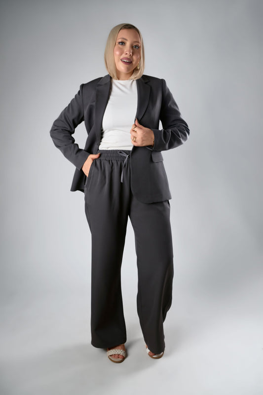 Women's Gray Wide-Leg Drawstring Trousers